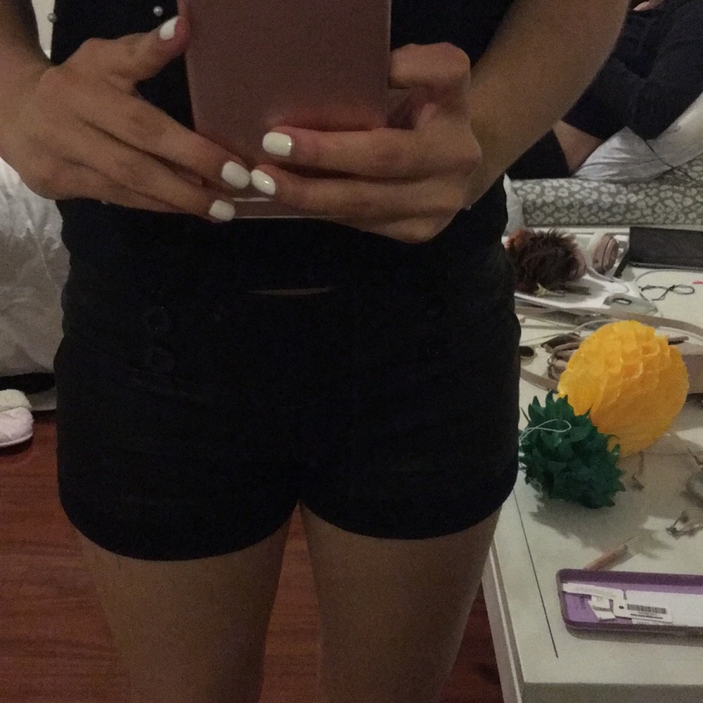 Faux black leather shorts